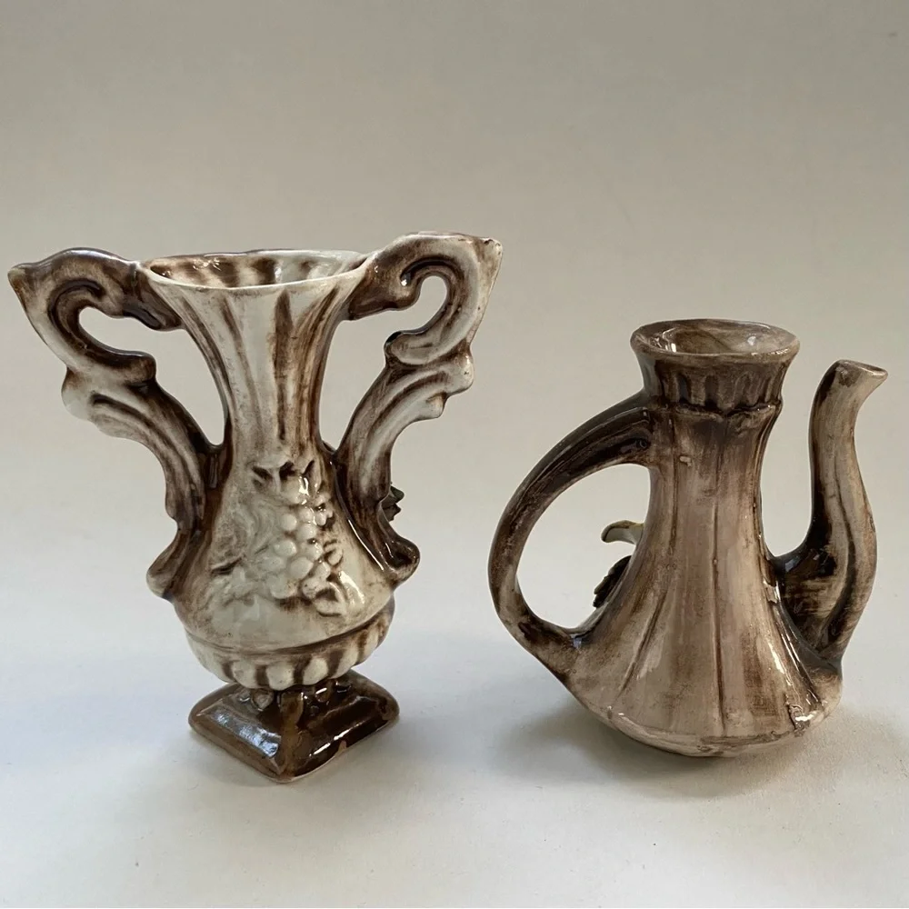 2 Vintage Capodimonte Small Vases Porcelain Flowers Made in Italy